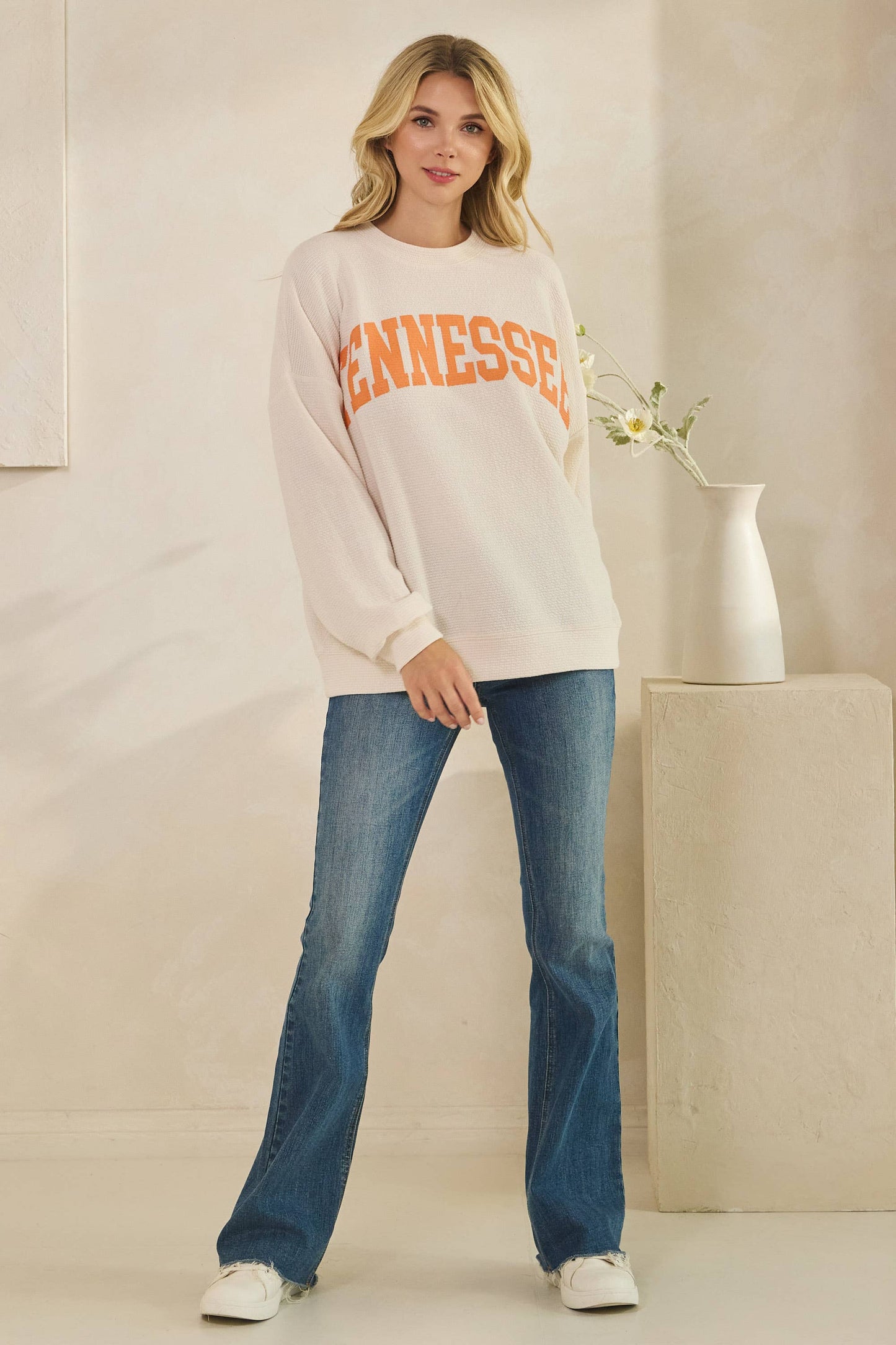 "TENNESSEE" CLOUDY KNIT LONG SLEEVE GRAPHIC TOP