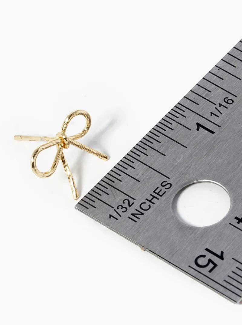 18K Gold Dipped Textured Wire Ribbon Bow Post Stud Earrings
