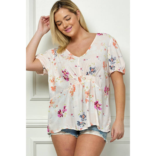 FLORAL PRINT SMOCKED TOP T909579H15X