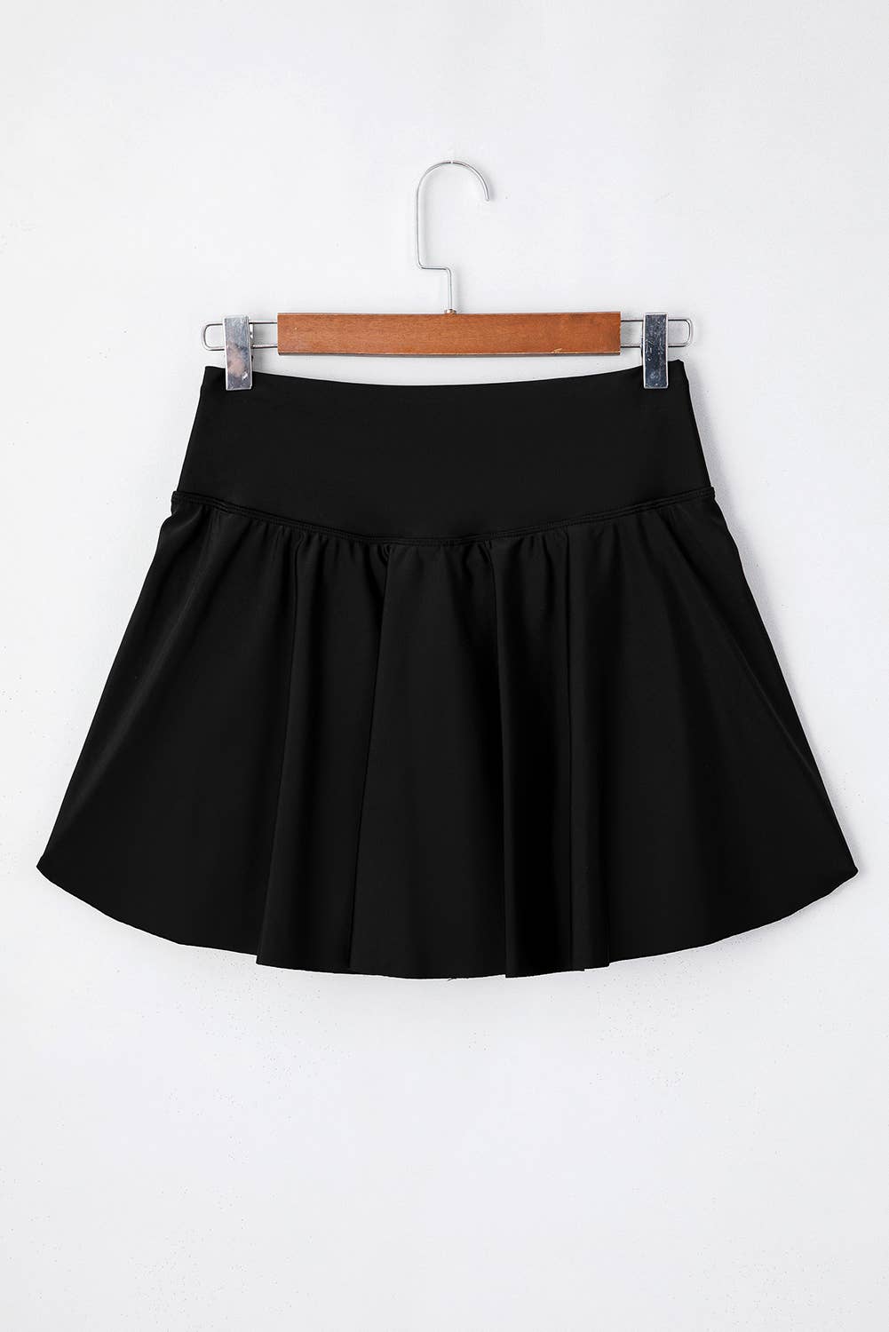 Solid Pocketed Crossover High Waist Swim Skort