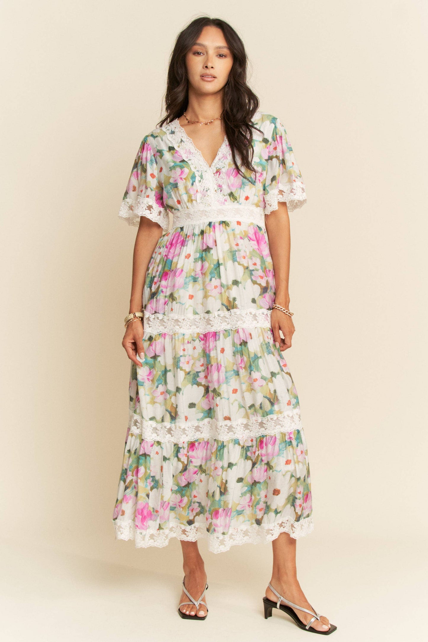 WATER PAINTING FLORAL ZIPPERED MAXI DRESS