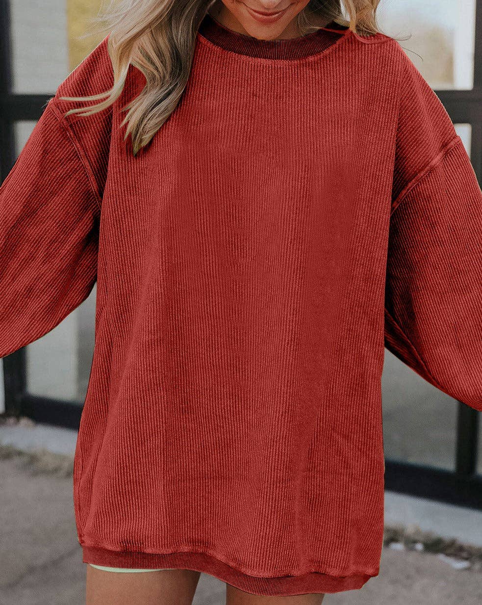 Ribbed Corded Oversized Sweatshirt