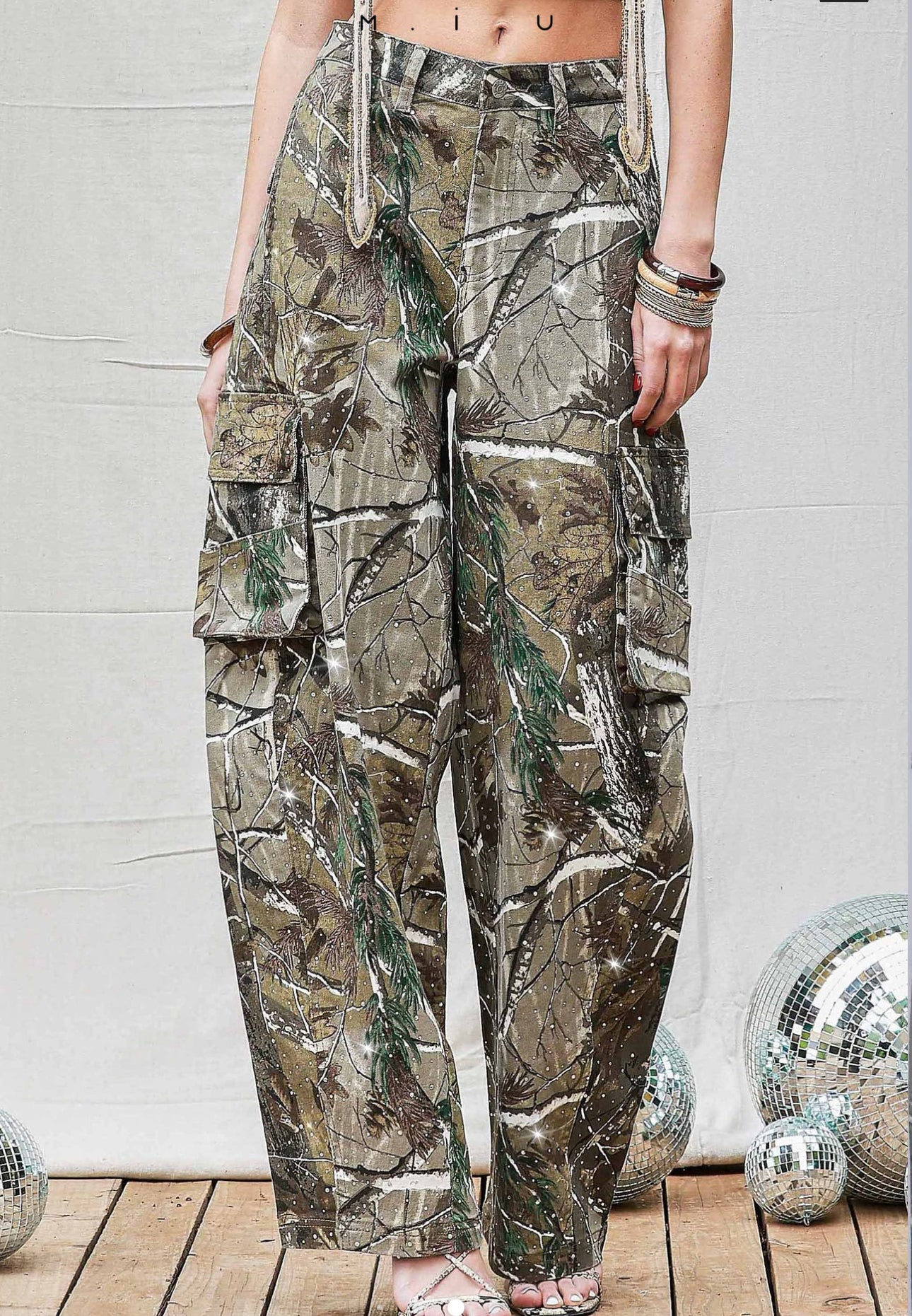 Rhinestone Camo Cargo Jeans