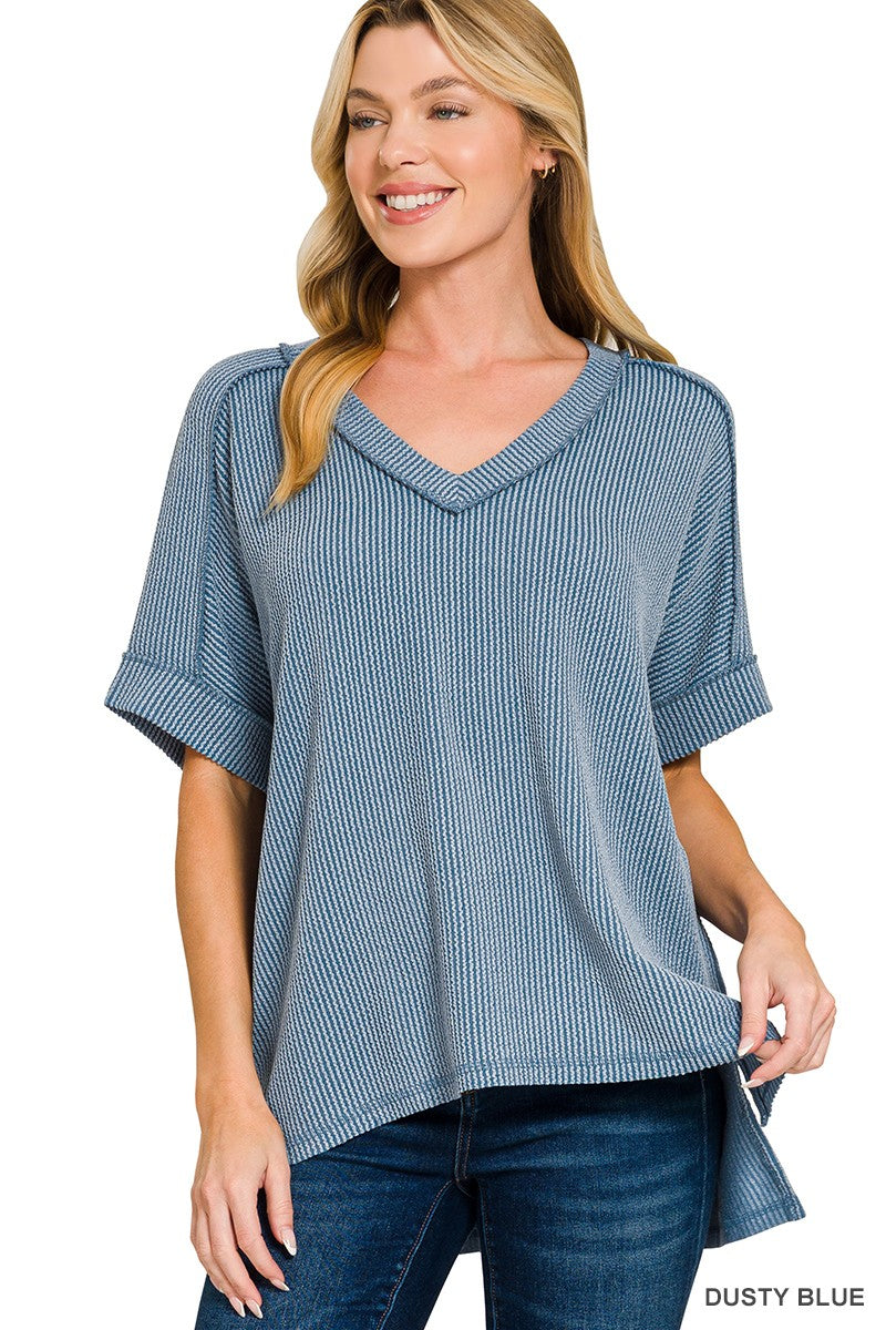 Raised Ribbed V Neck