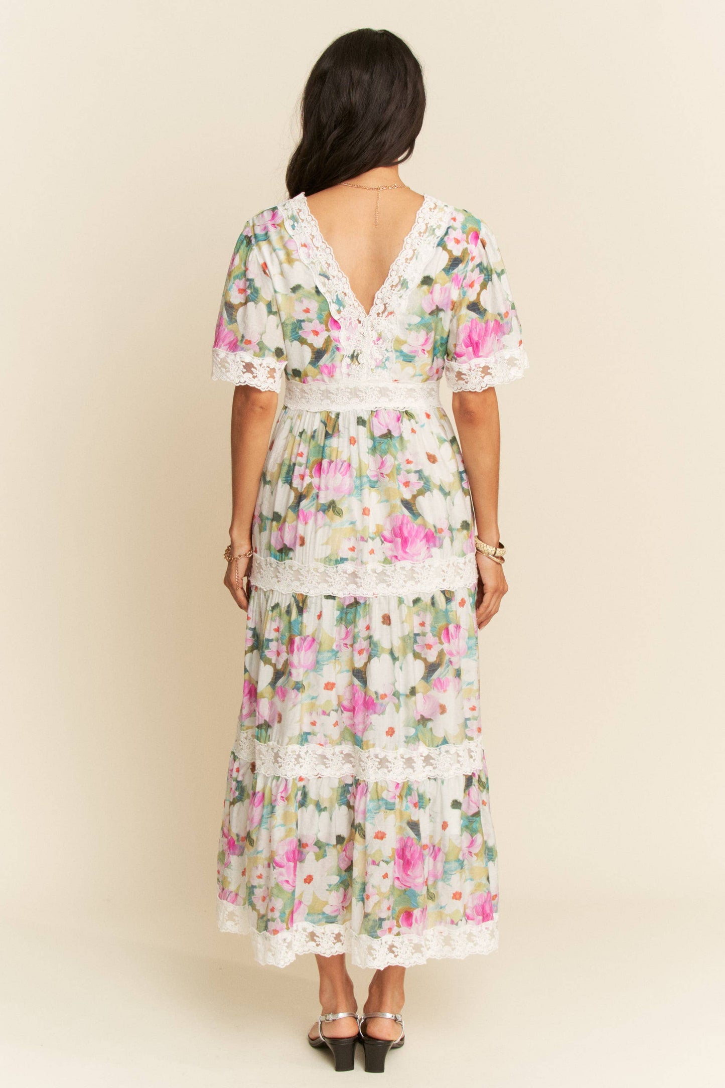WATER PAINTING FLORAL ZIPPERED MAXI DRESS