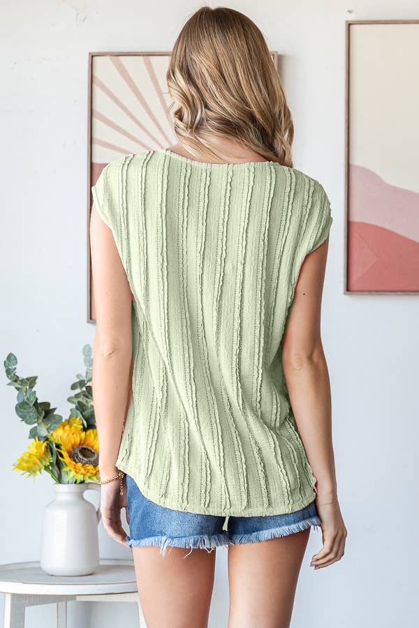 Lightweight Stripe Textured Cap Sleeves Blouse