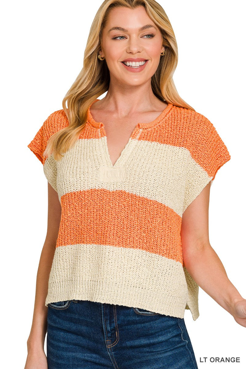 Split Neck Stripe Sweater