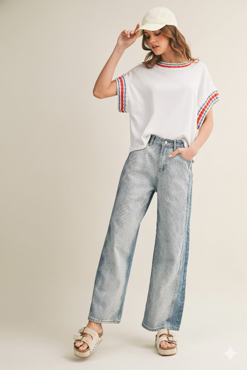 Contrast Stripe Trim Pullover