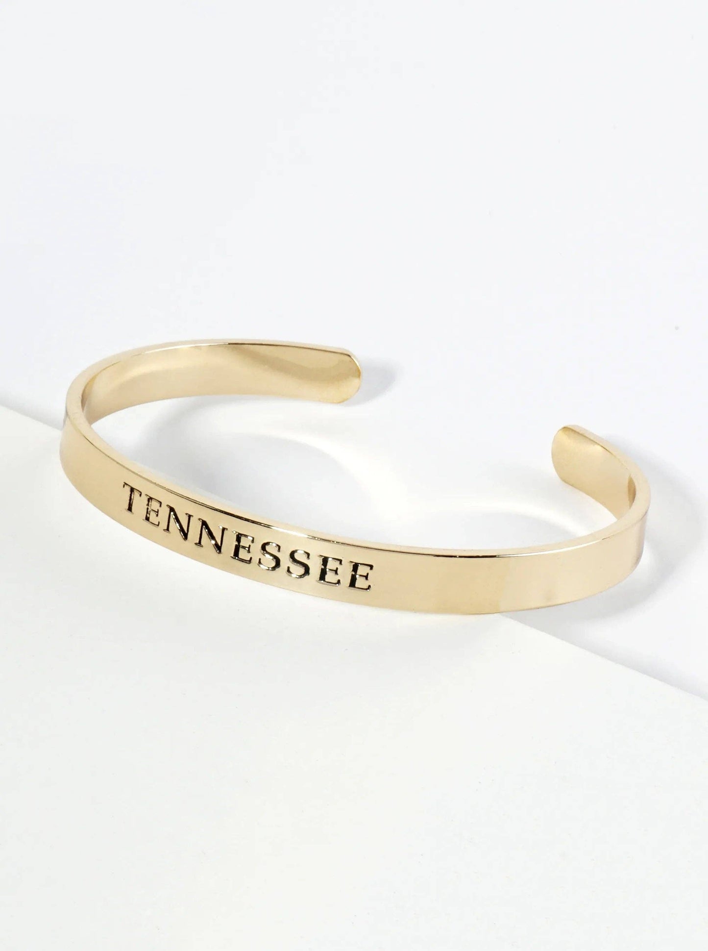 States Engraved 18K Gold Dipped Open Cuff Bangle Bracelet