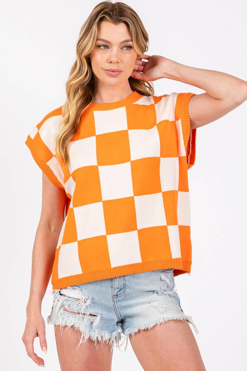 Checkered Knit Sleeveless Game day Top