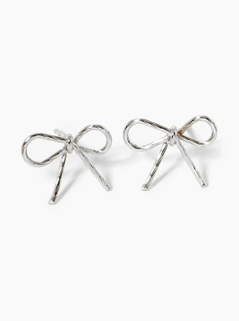 18K Gold Dipped Textured Wire Ribbon Bow Post Stud Earrings