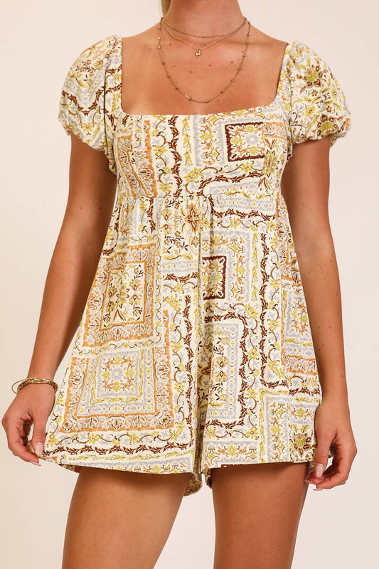 Boho Patchwork Print Smocked Romper