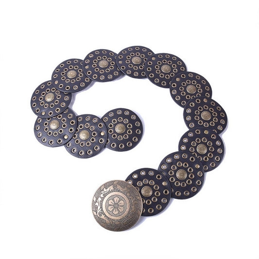 RETRO FASHION RIVET EYELET DISC BELT