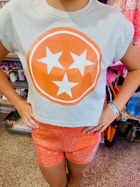 Folded Sleeve Glitter Tri-Star Shirt