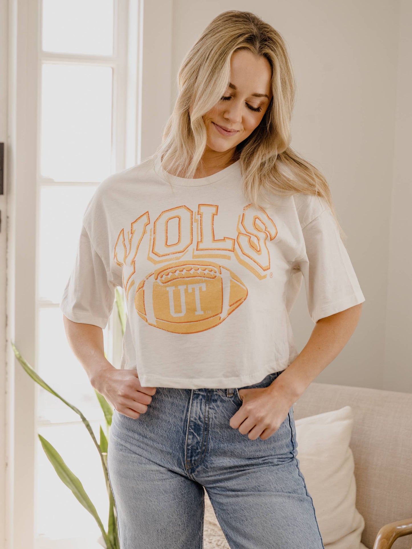 Tennessee Vols Wonka Football Off White Cropped Tee