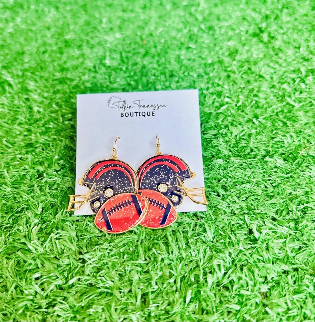 Navy & Red Football Earrings