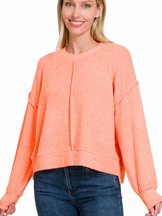 RUSHED MELANGE HACCI HI-LOW HEM SWEATER