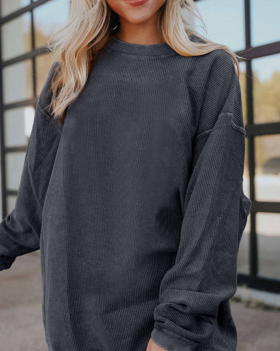 Ribbed Corded Oversized Sweatshirt