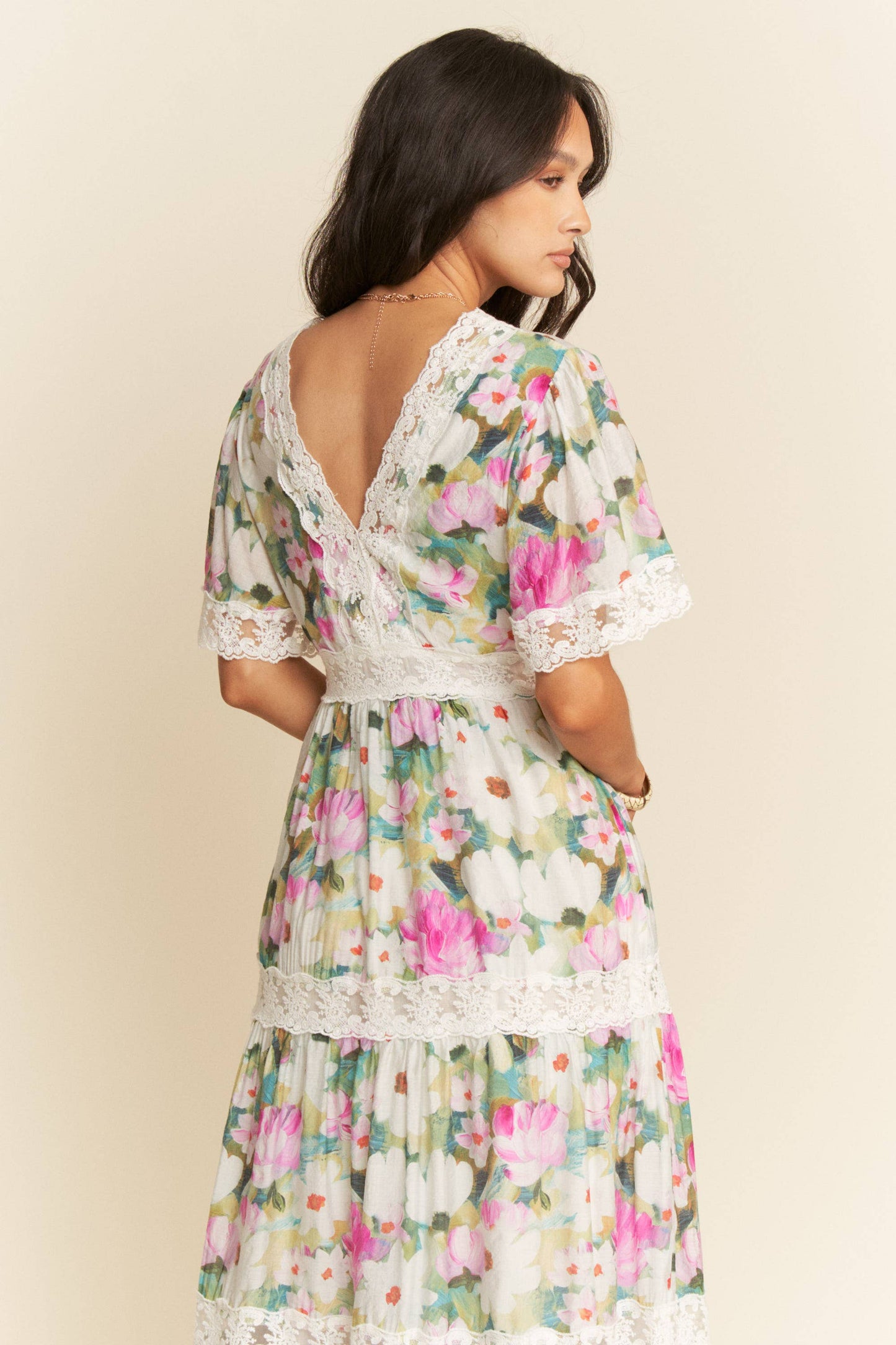 WATER PAINTING FLORAL ZIPPERED MAXI DRESS