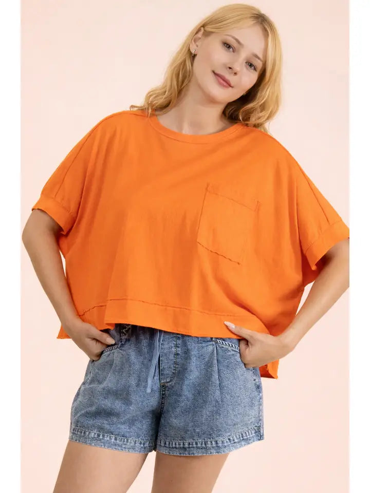 Mineral Washed Oversized Crop Comfy Knit Top