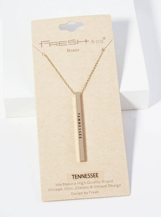 State Of Tennessee Engraved Vertical Bar Pendant Necklace