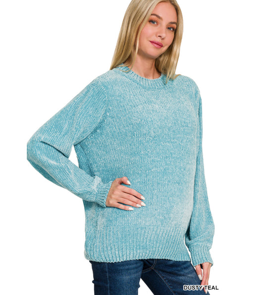 ROUND NECK CHENILLE SWEATER