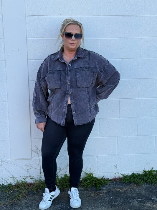 Navy Button Front Shacket