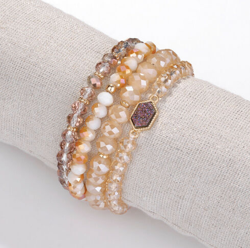 Purple Peach Druzy Stretchy Bracelet Set