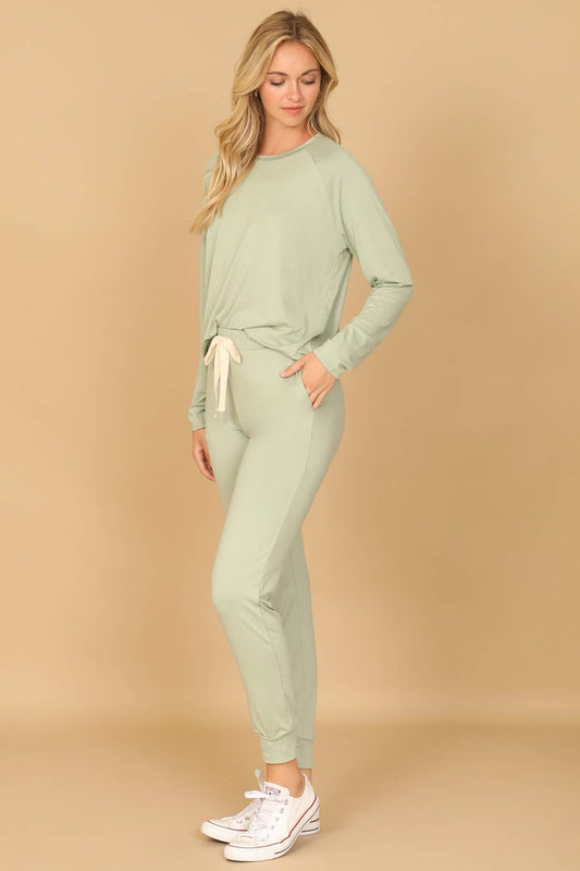 SOLID LONG SLEEVE TOP AND JOGGERS SET