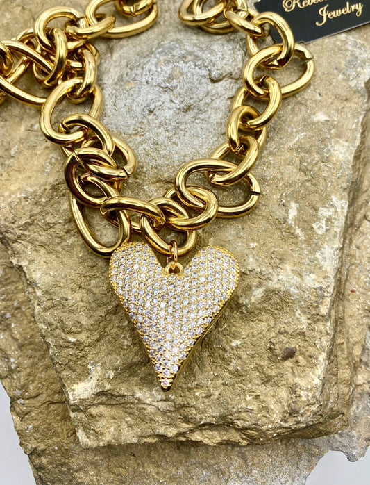 Chunky Gold Heart Statement Charm Necklace