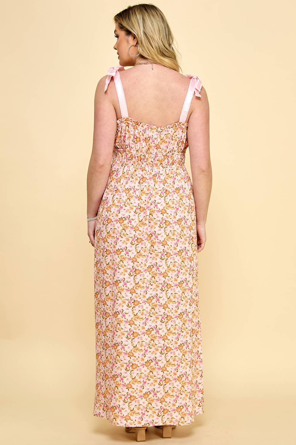 PLUS SIZE SHOULDER TIE SMOCKED MAXI DRESS