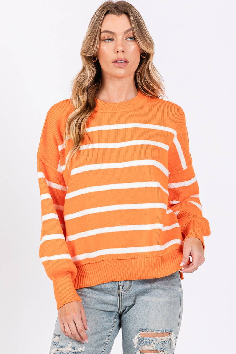 STRIPED ROUND NECK PULLOVER SWEATER