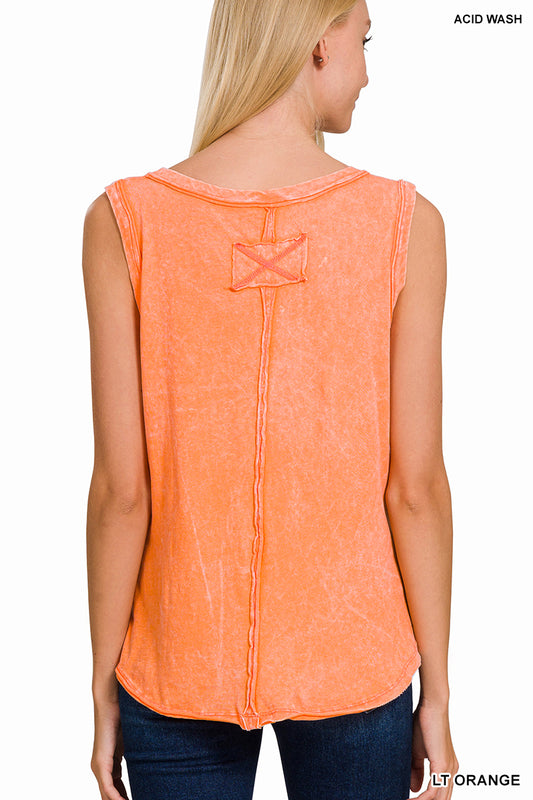 CRINKLE WASHED V-NECK SLEEVELESS TOP