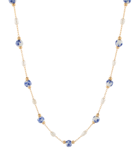 Ceramic & Pearl Station Necklace