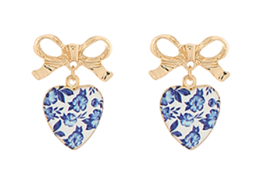Heart & Bow Drop Earrings