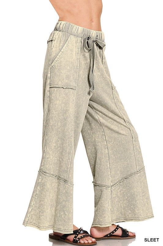 French Terry Exposed-seam Flare Hem Pants With Pockets