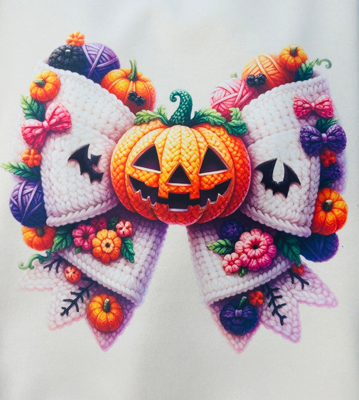Crochet Bow Pumpkin Sweatshirt