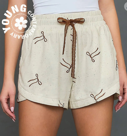 High Waisted Embroidered Bow shorts