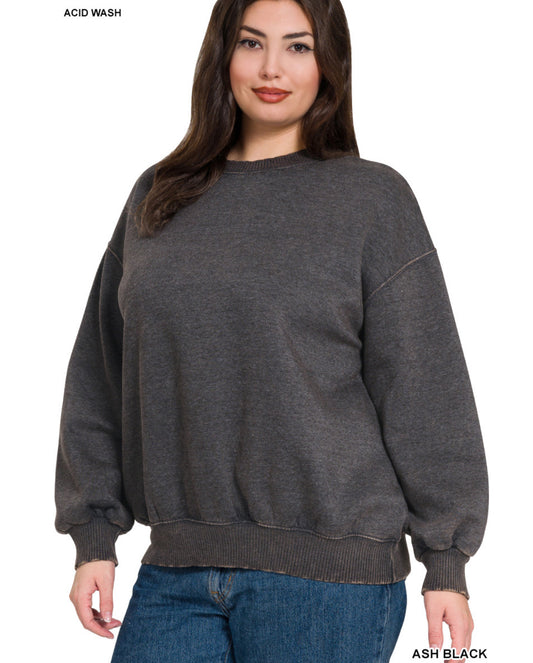 PLUS ACID WASHED FLEECE OVERSIZED PULLOVER