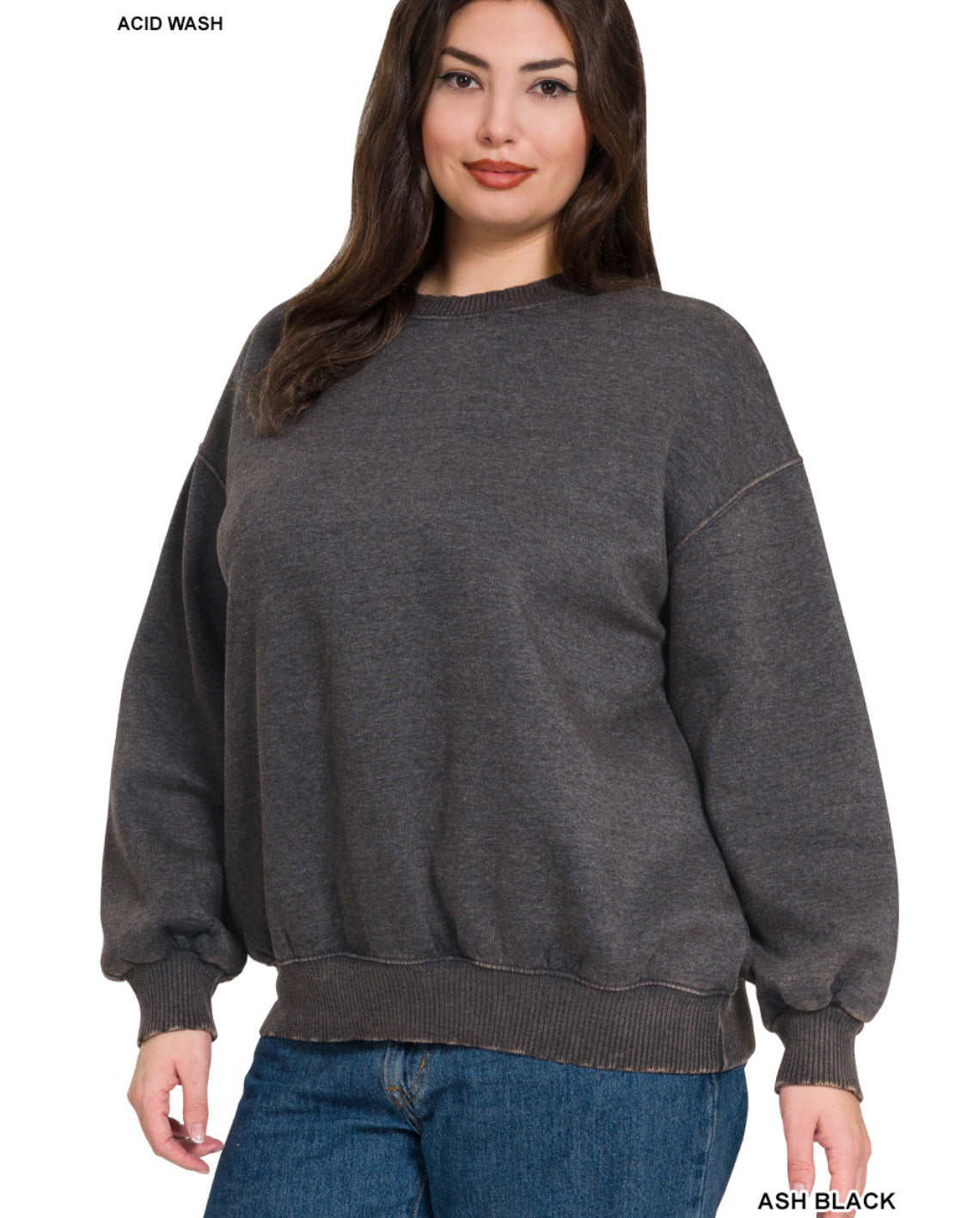 PLUS ACID WASHED FLEECE OVERSIZED PULLOVER