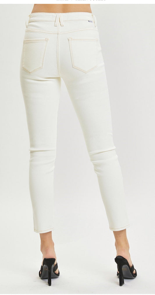 RISEN High Rise Crop Skinny Pants - Cream