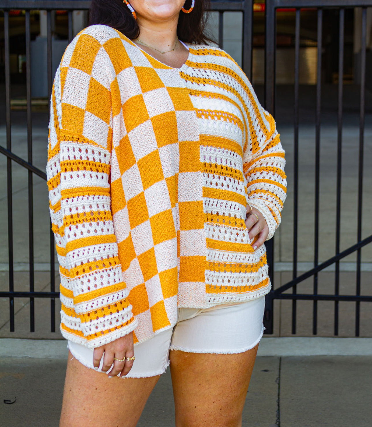 Striped & Checkered Crocheted Sweater