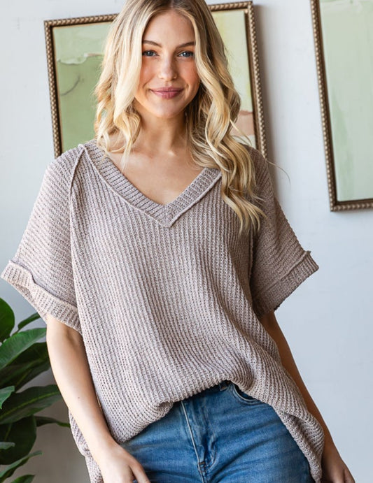 CORDED OVERSIZED V NECK