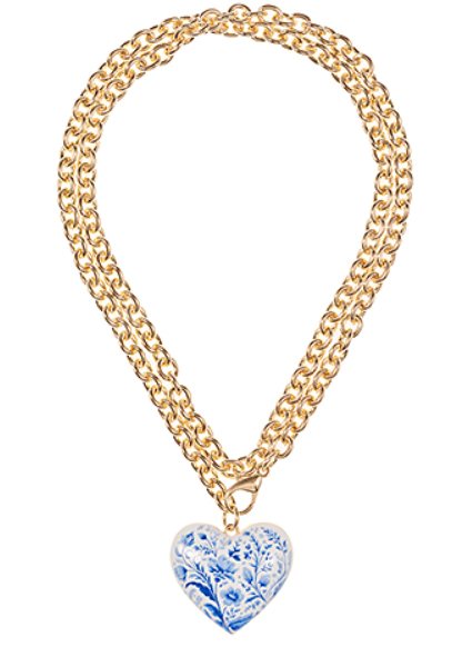 Heart Ceramic Pattern Print Long Necklace