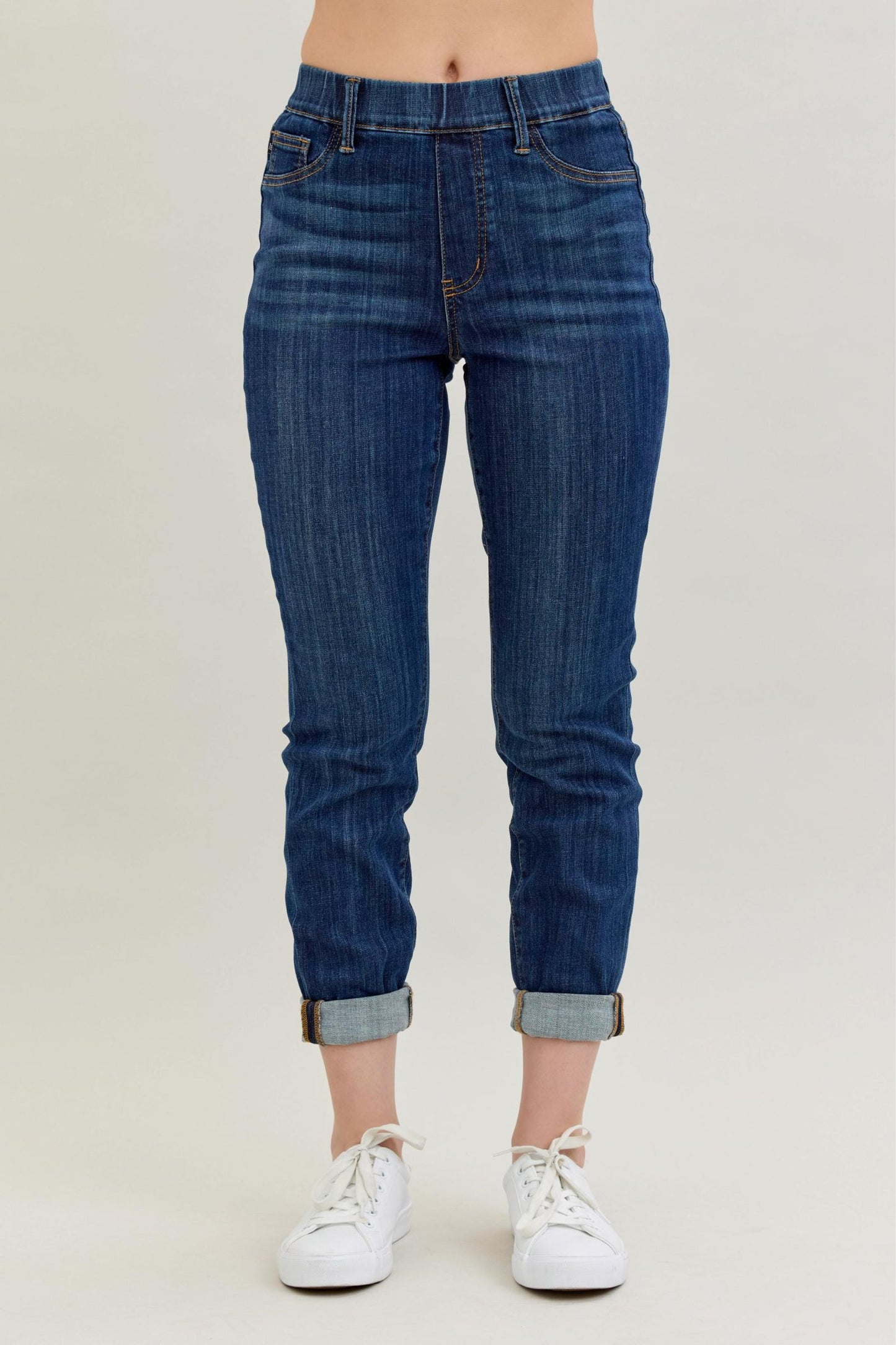 JUDY BLUE - High Waist Pull On Double Cuff Slim Jeans