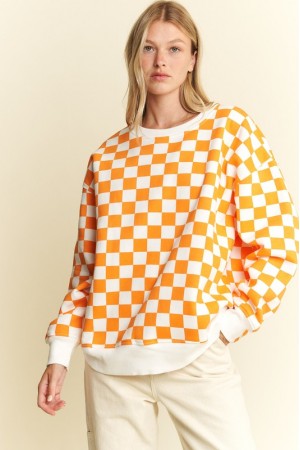 Long Sleeve Checkered Sweatshirt