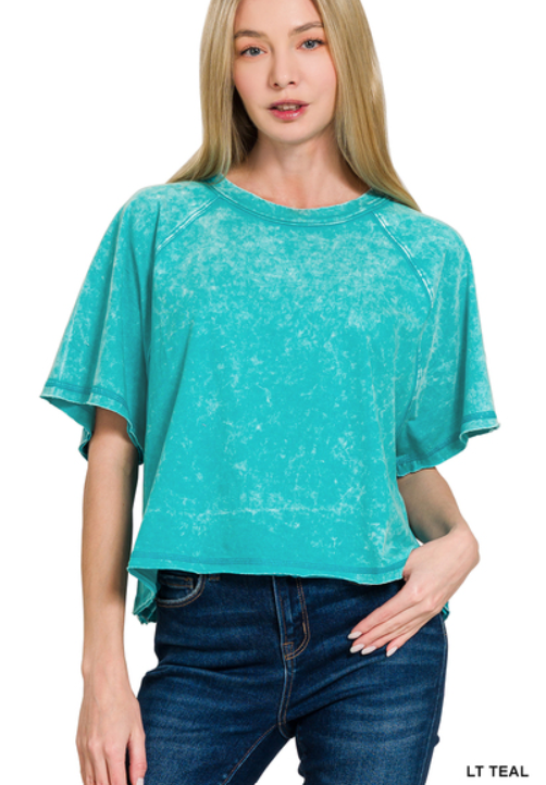 Acid Washed Round Neck Crop T-Shirt