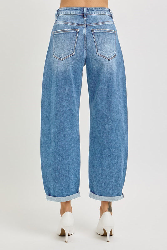 RISEN HIGH RISE CROP MILD BARREL JEANS