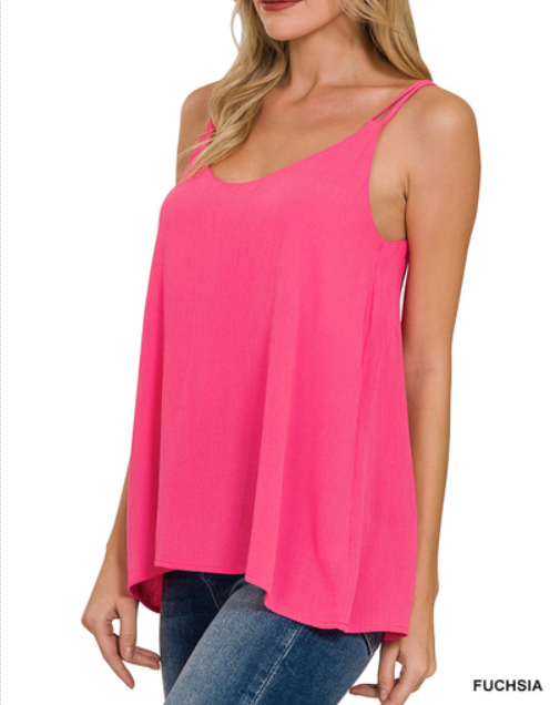 Woven Crinkle Double Spaghetti Strap V-Neck Cami Top