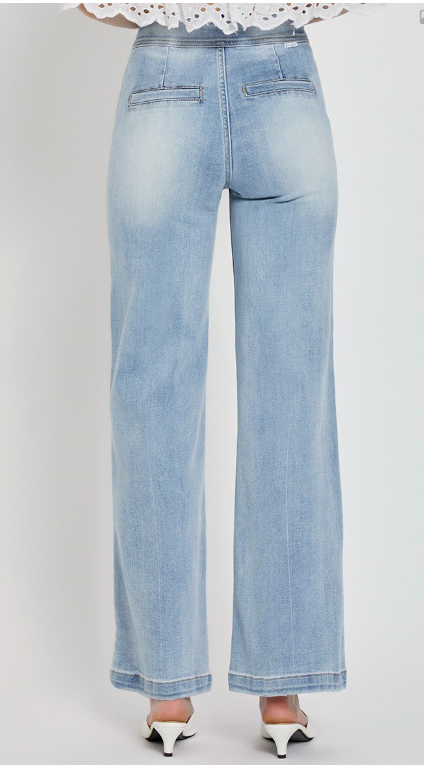 RISEN HIGH RISE WIDE LEG BUTTON UP JEANS
